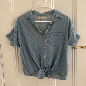 Madewell chambray button up tie front square shirt